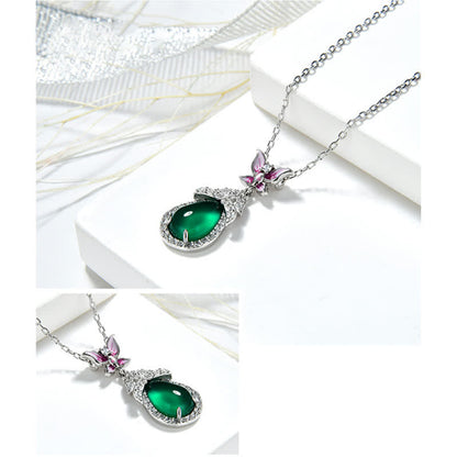 Mythstone 925 Sterling Silver Green Chalcedony Butterfly Zircon Courage Necklace Pendant