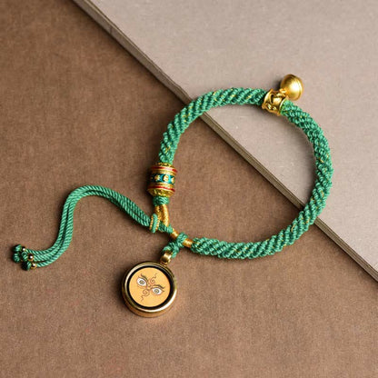 Mythstone Tibetan Five God Of Wealth Thangka Luck Prayer Wheel Bell Braid String Bracelet