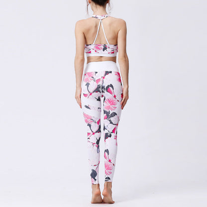 Mythstone 2Pcs Sunflower Flowers Leaves Print Top Pants Sports Fitness Yoga Women's Yoga Sets