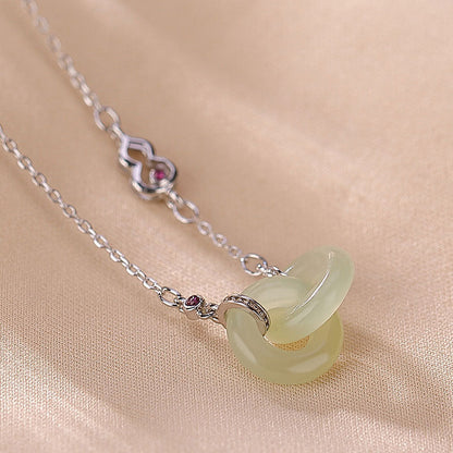 Mythstone 925 Sterling Silver Round Jade Luck Prosperity Necklace Chain Pendant