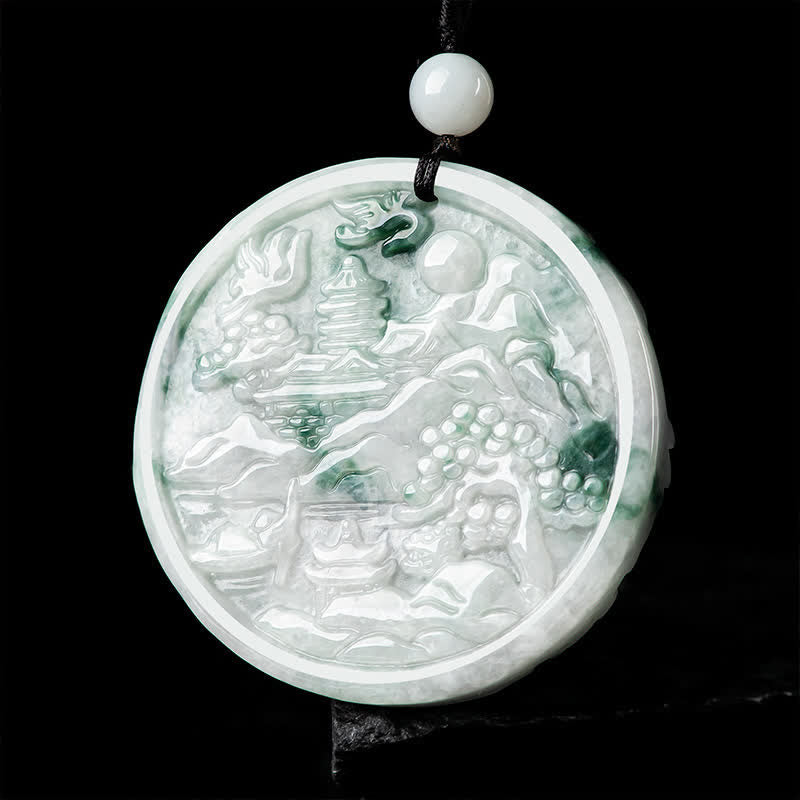 Mythstone Mountain Landscape Jade Abundance String Necklace