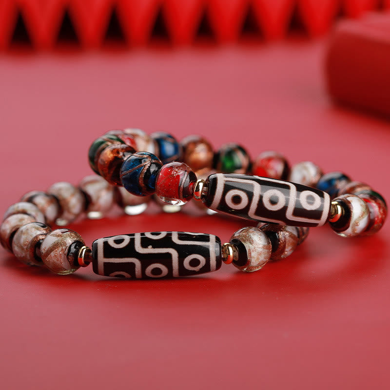 Mythstone Tibetan Nine-Eye Dzi Bead Three-eyed Dzi Bead Liuli Glass Bead Wealth Bracelet