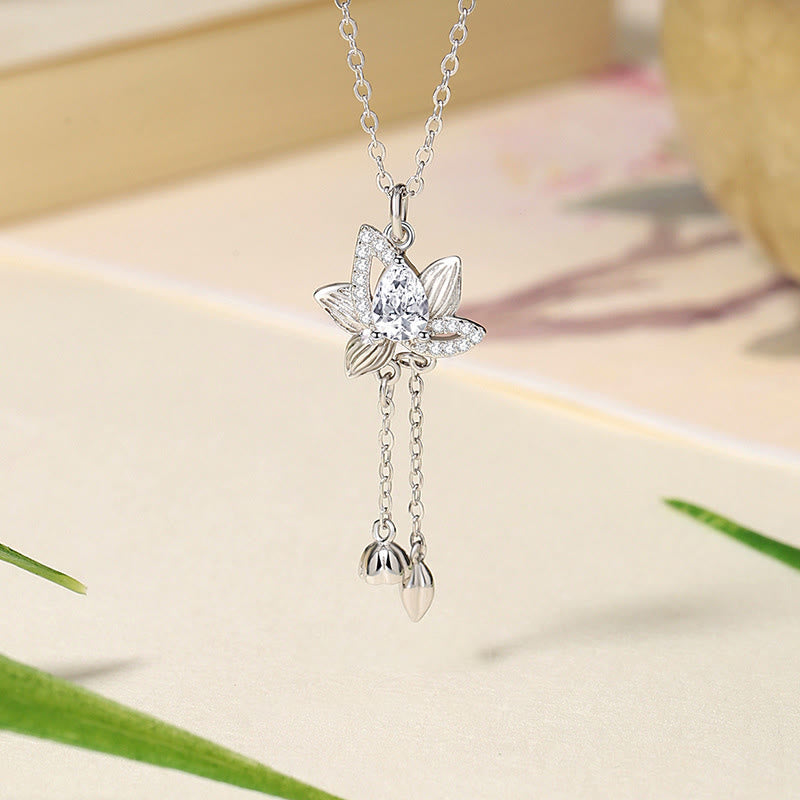 Mythstone 925 Sterling Silver Lotus Zircon Enlightenment Necklace Pendant