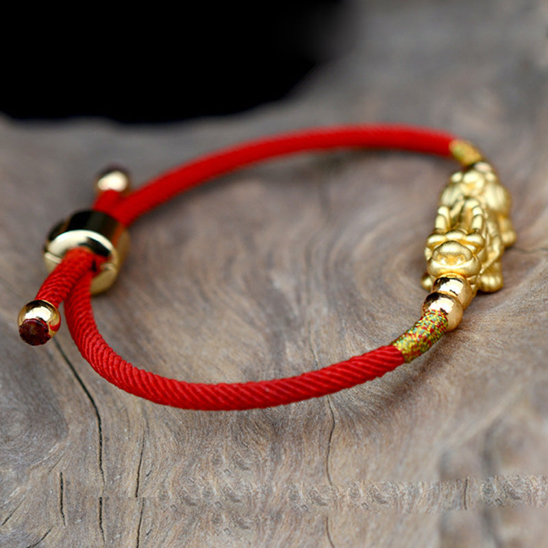 Mythstone 24K Gold-Plated PiXiu Luck Red String Bracelet