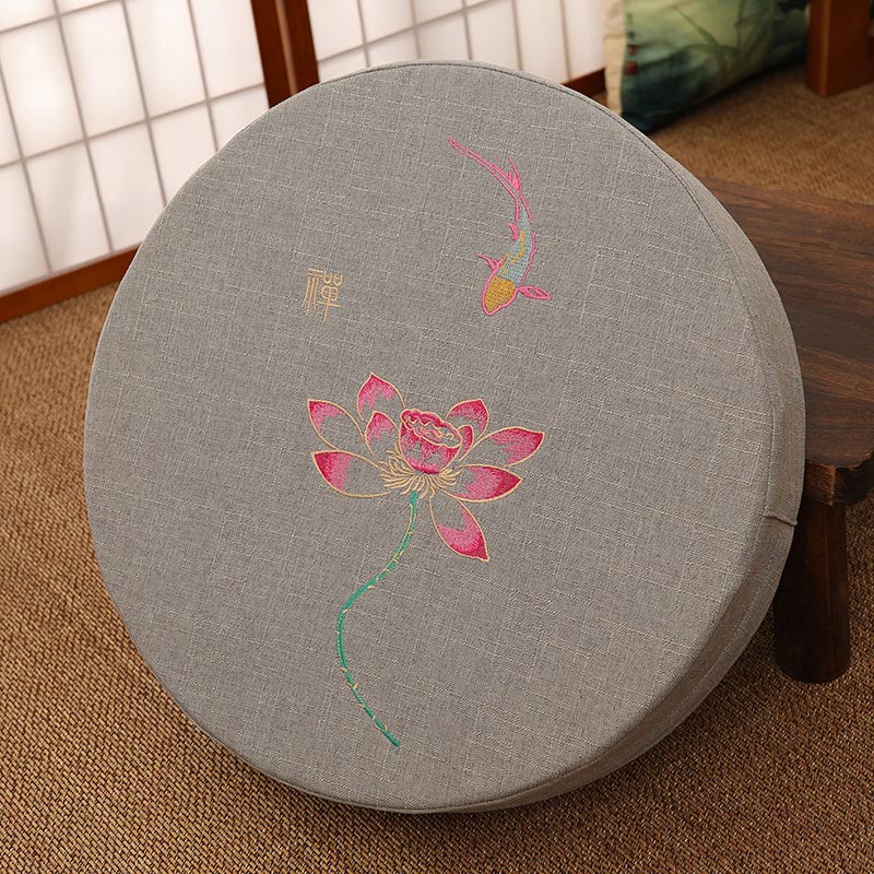 Mythstone Lotus Embroidery Cotton Linen Meditation Seat Cushion