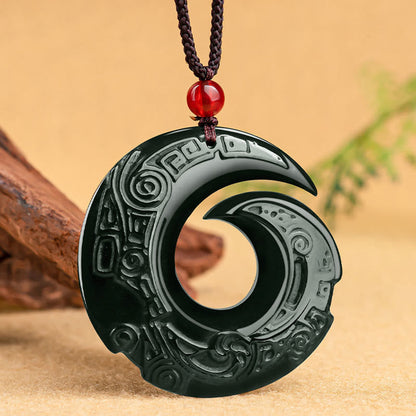 Mythstone One's Luck Improves Design Patern Natural Hetian Cyan Jade Success Necklace Pendant