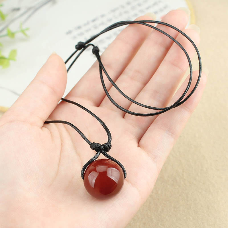 Mythstone Red Agate Bead Confidence Leather Rope Necklace Pendant