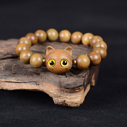 Mythstone Ebony Wood Green Sandalwood Red Sandalwood Lovely Cat Balance Bracelet