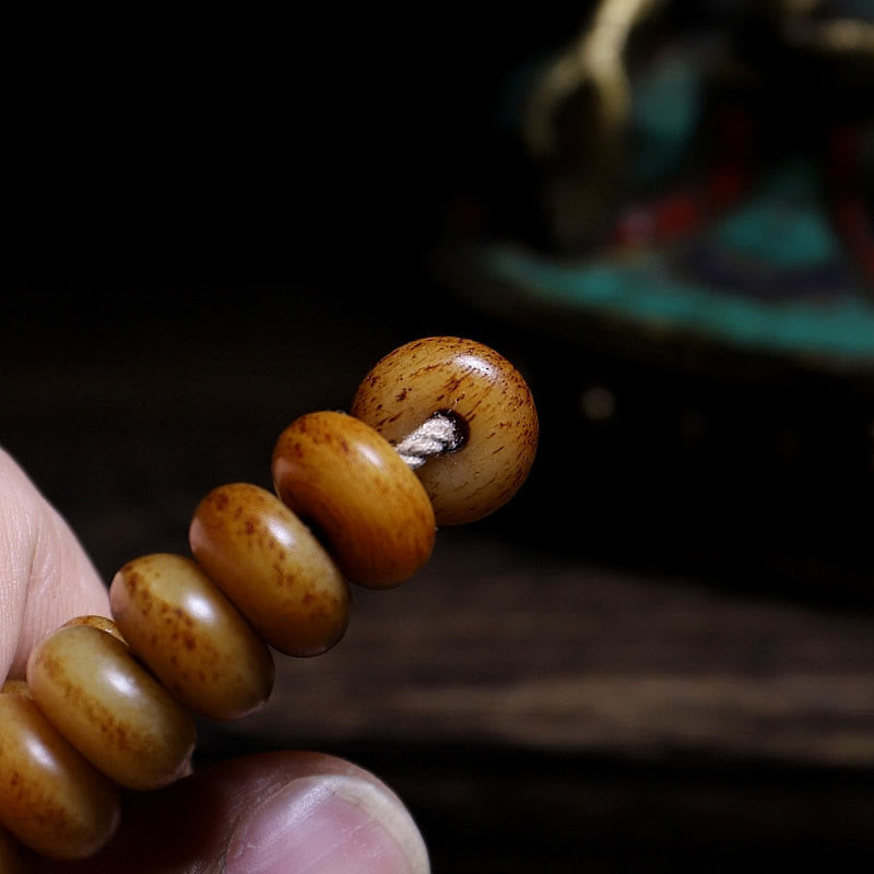 Mythstone Tibet 108 Mala Beads Yak Bone Three-eyed Dzi Bead Keep Away Evil Spirits Bracelet