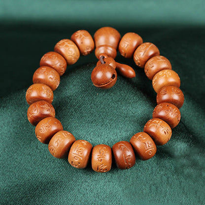 Mythstone Natural Tibetan Peach Wood Om Mani Padme Hum Engraved Ward Off Evil Spirits Bracelet