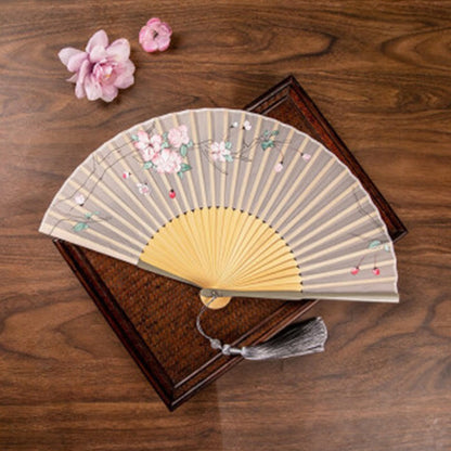 Mythstone Jasmine Lotus Begonia Flowers Handheld Bamboo Folding Fan