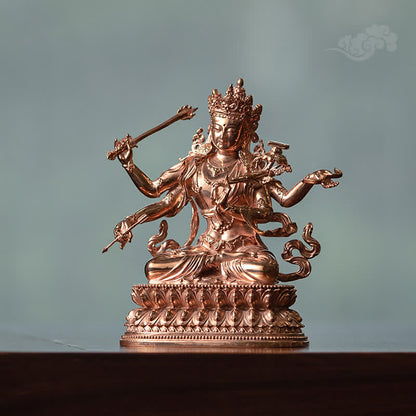 Estatua decorativa de cobre Serenity de la figura del Bodhisattva Manjusri de cuatro brazos de Mythstone 