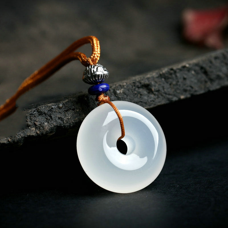 Mythstone Round White Agate Luck Necklace Pendant