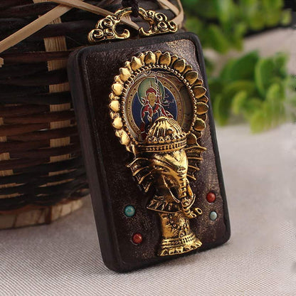 Mythstone Ebony Wood Elephant God of Fortune Buddha Blessing Necklace String Pendant