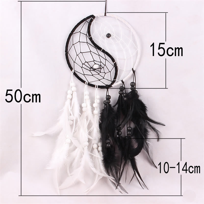 Mythstone Yin Yang  Dream Catcher Circular Net with Feathers Balance Decoration