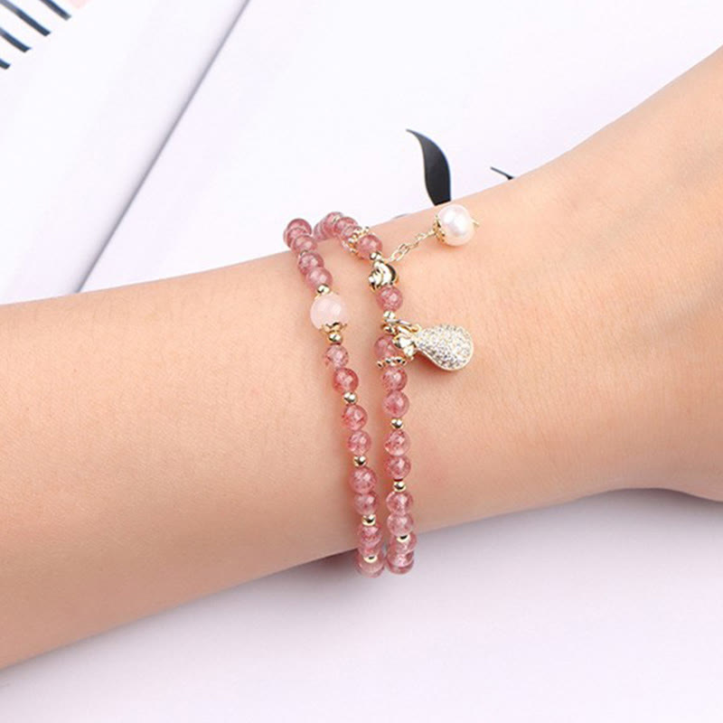 Mythstone Strawberry Quartz Money Bag Positive Charm Double Wrap Bracelet