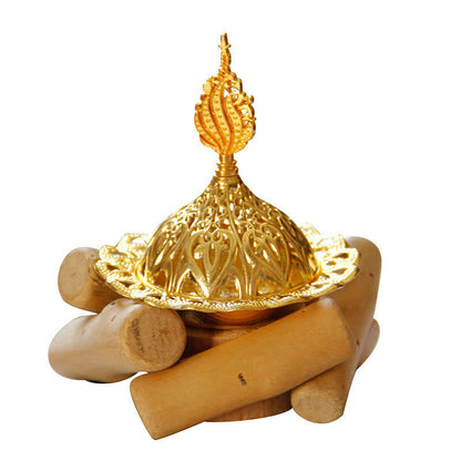 Mythstone Gold Alloy Healing Mini Incense Burner With Wooden Coaster Home Decor