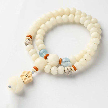 Mythstone Tibetan White Jade Bodhi Lotus Blessing Bracelet