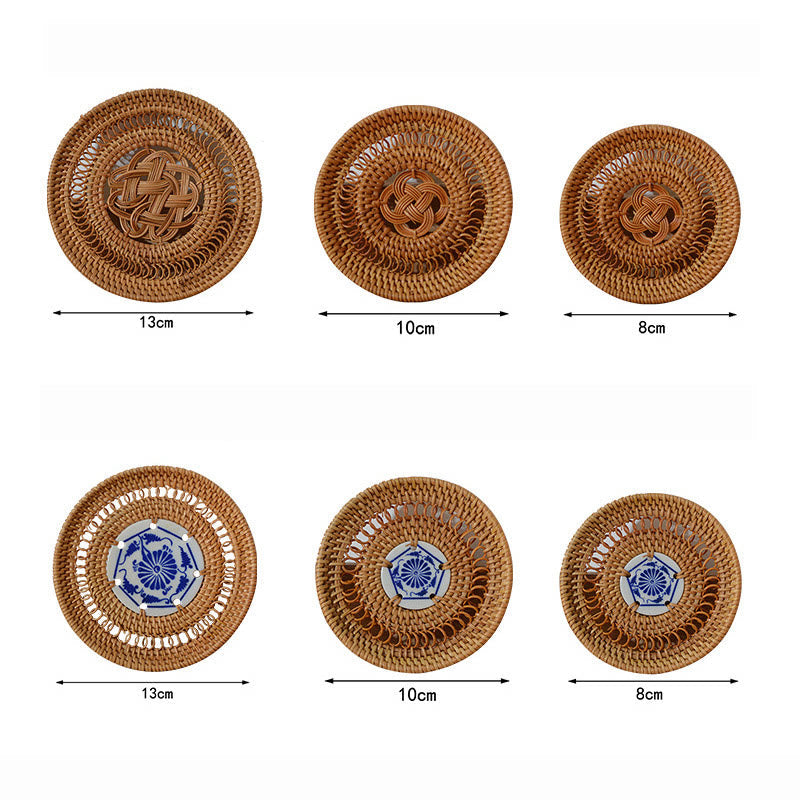 Mythstone Ceramic Flower Pattern Rattan Cup Mat Tea Cup Coaster