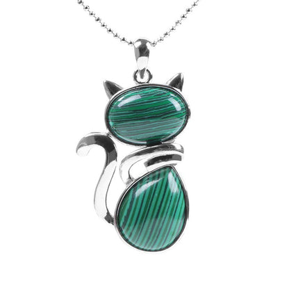 Mythstone Cat Pattern Natural Crystal Protection Necklace Pendant