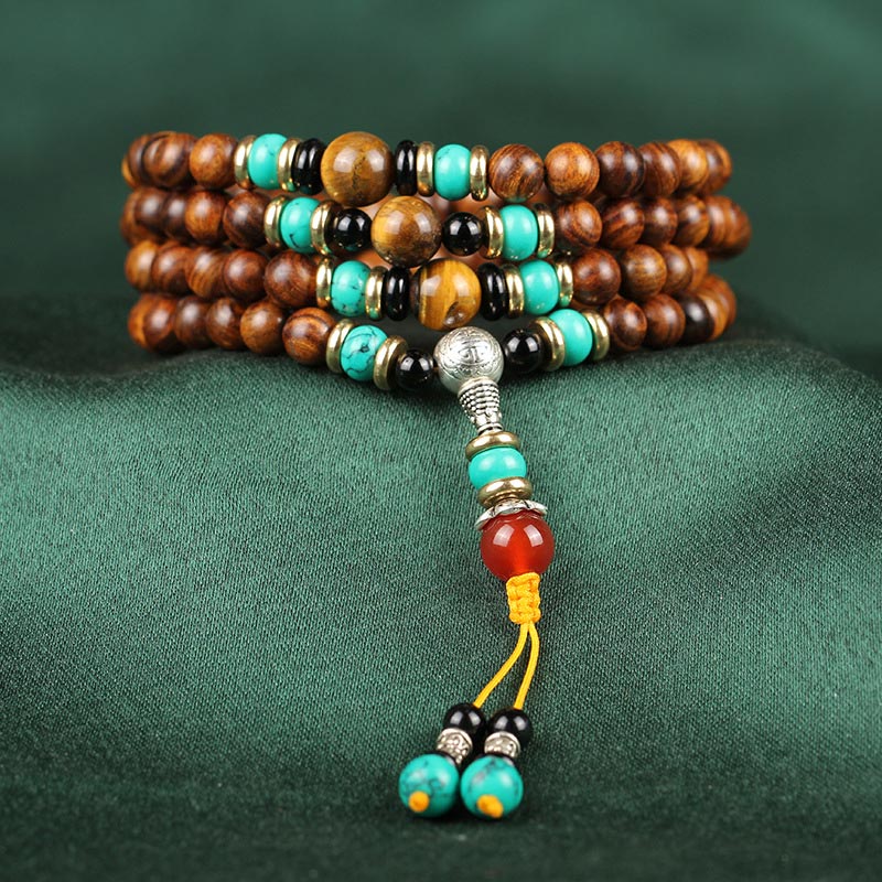 Mythstone 108 Beads Rosewood Tiger Eye Mala Healing Bracelet