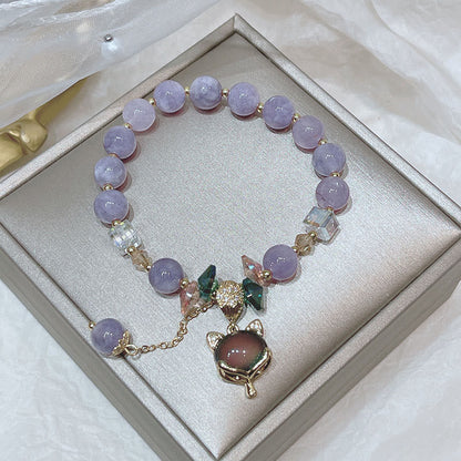 Mythstone Natural Purple Jade Fox Charm Happiness Bracelet