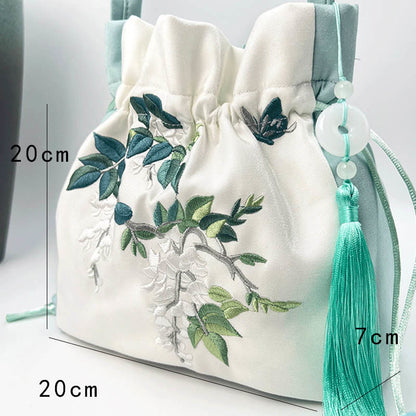 Mythstone Embroidered Flowers Wisteria Lily Cotton Linen Tote Crossbody Bag Shoulder Bag Handbag