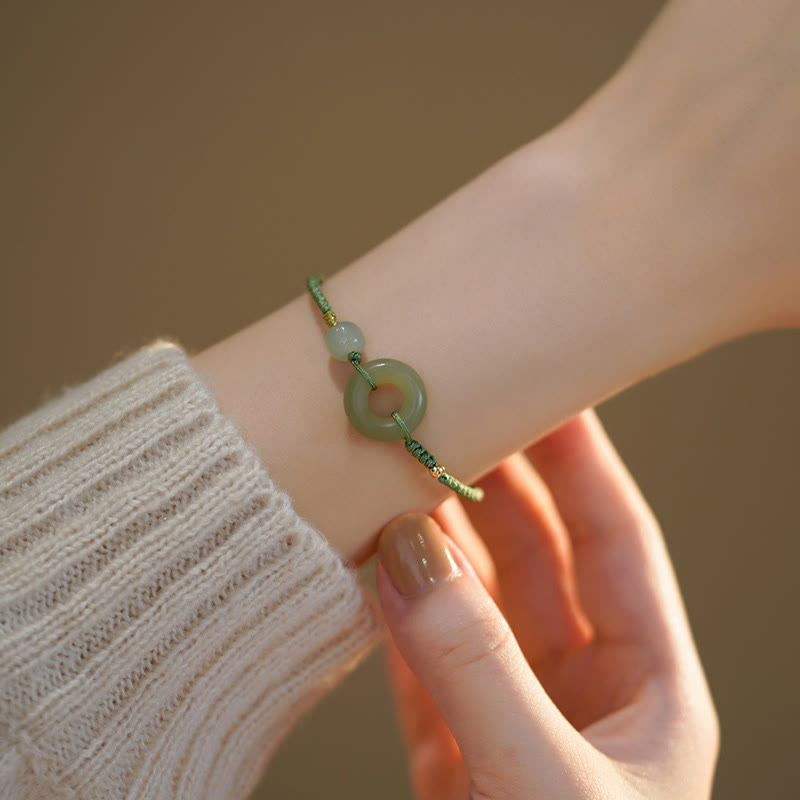 Pulsera de hilo con amuleto de la suerte y la felicidad con hebilla de cuentas de jade de loto Mythstone