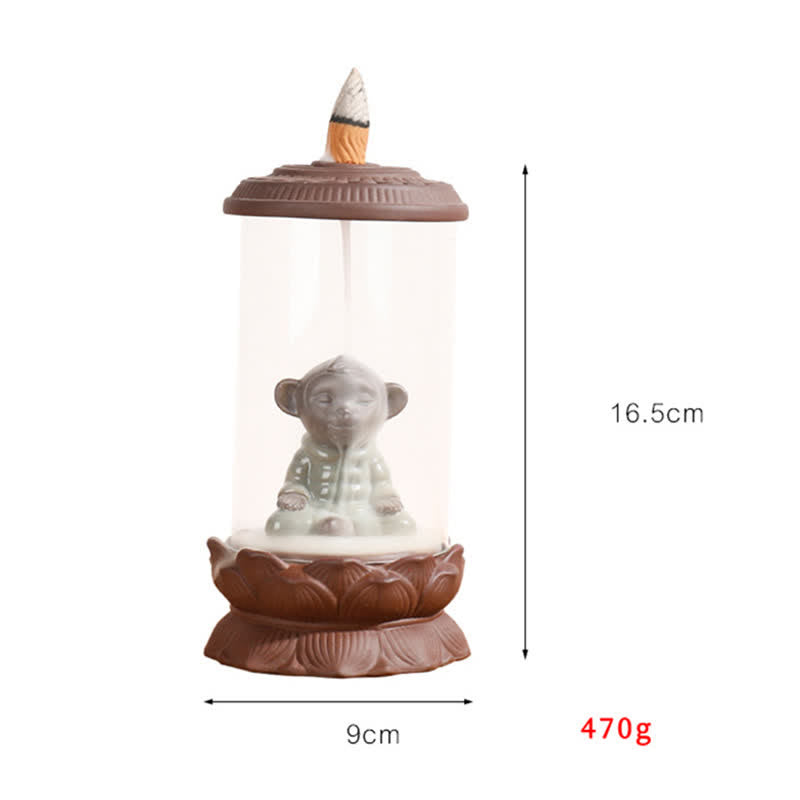 Mythstone Meditation Wukong Monkey King Purple Clay Windshield Lotus Backflow Smoke Fountain Incense Burner Decoration