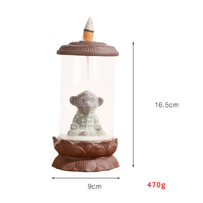 Mythstone Meditation Wukong Monkey King Purple Clay Windshield Lotus Backflow Smoke Fountain Incense Burner Decoration