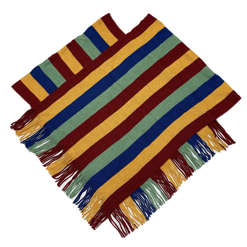 Mythstone Tibetan Colorful Striped Design Shawl Tassels Pullover Winter Cozy Travel Scarf Wrap