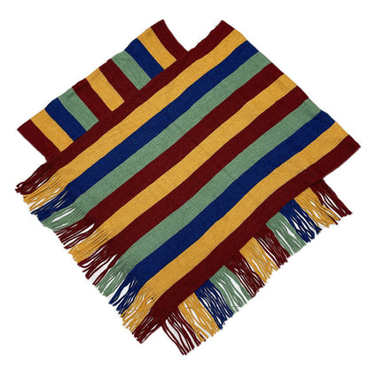 Mythstone Tibetan Colorful Striped Design Shawl Tassels Pullover Winter Cozy Travel Scarf Wrap