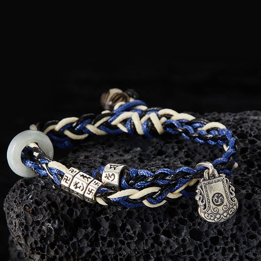 Mythstone 925 Sterling Silver Om Mani Padme Hum Swastika Handmade Protection Bracelet