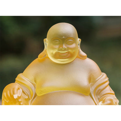 Mythstone Handmade Laughing Buddha Figurine Liuli Crystal Art Piece Wealth Statue Home Decoration