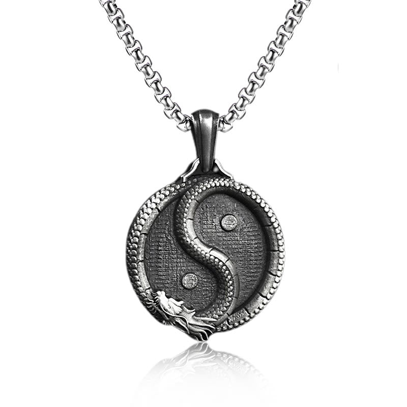 Mythstone Pure Tin Yin Yang Dragon Luck Strength Necklace Pendant