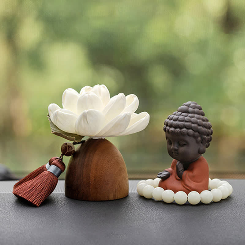 Mythstone Black Peach Wood Buddha Flower Calm Cure Decorations