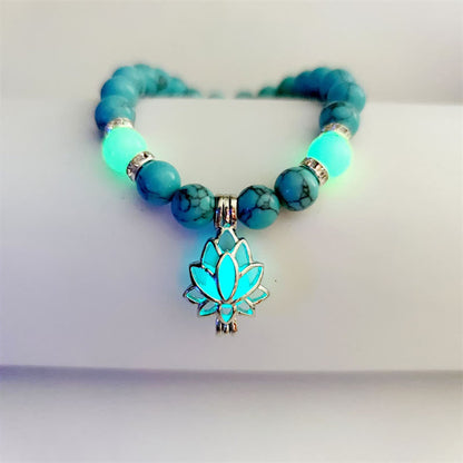 MythStone Tibetan Turquoise Glowstone Luminous Bead Lotus Protection Bracelet