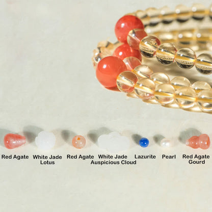 MythStone 108 Mala Beads 925 Sterling Silver Natural Citrine Red Agate White Jade Prosperity Charm Bracelet