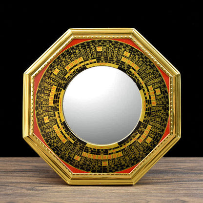 Mythstone Feng Shui Bagua Map Five-Emperor Coins Gourd Balance Living Room Energy Map Mirror