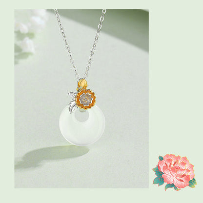 Mythstone 925 Sterling Silver Round Chalcedony Twelve Months Flower Harmony Necklace Pendant