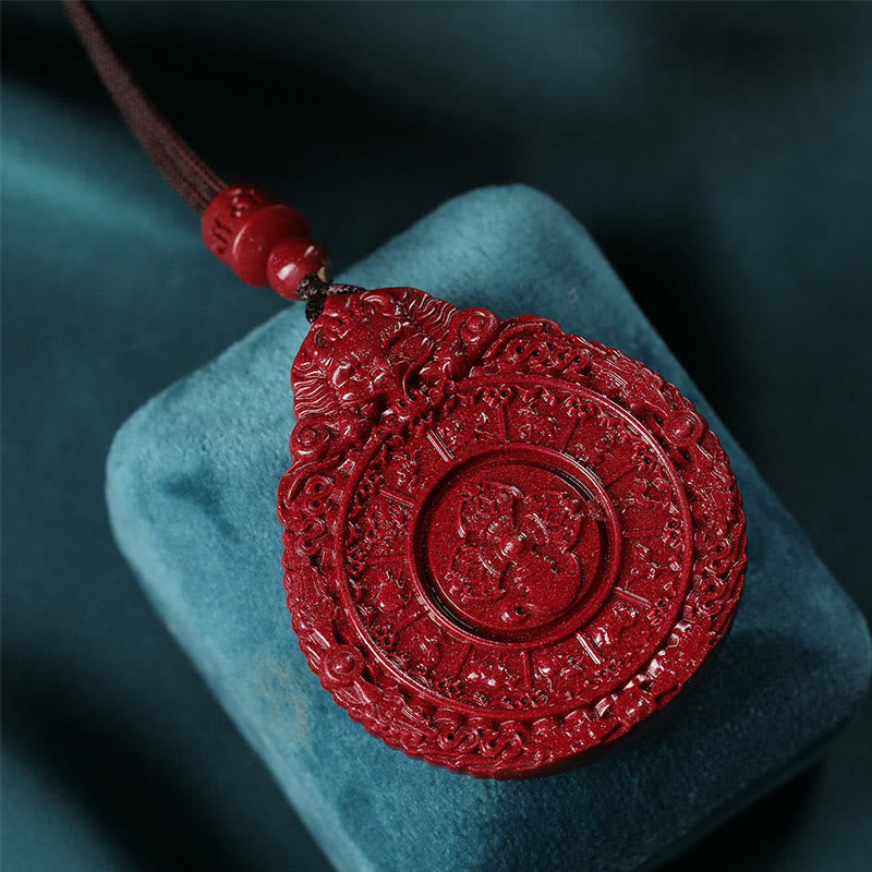 Mythstone Chinese Zodiac Natural Cinnabar Bagua Amulet Keep Away Evil Spirits Necklace Pendant