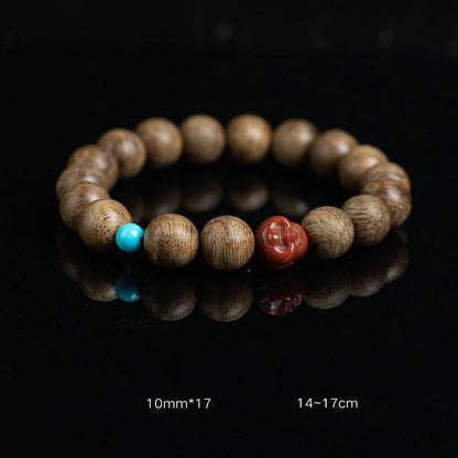 Mythstone Tarakan Agarwood Amber Red Agate Laughing Buddha Strength Meditation Bracelet