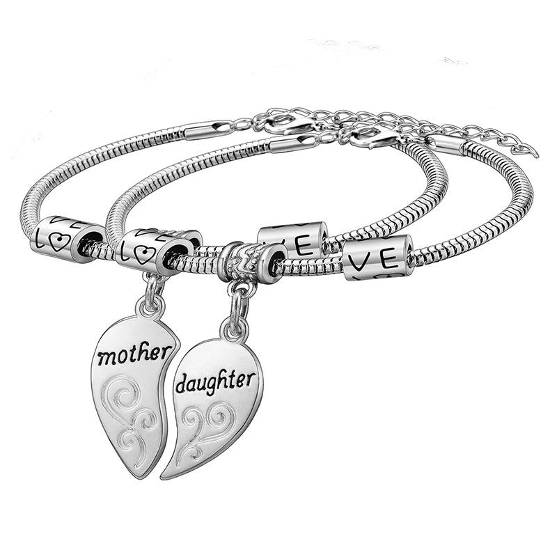 Mythstone 2pcs Matching Heart Mother Daughter Bracelets