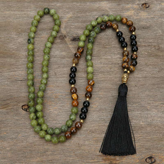 Mythstone Tibetan Green Jasper Protection Mala Bracelet