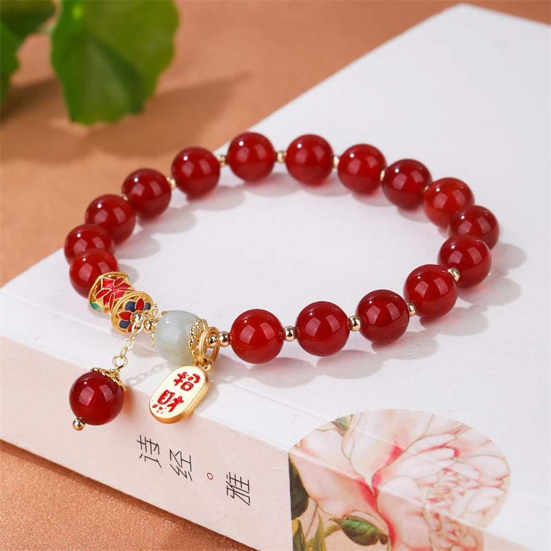 Mythstone Natural Red Agate Jade Confidence Fortune Blessing Charm Bracelet