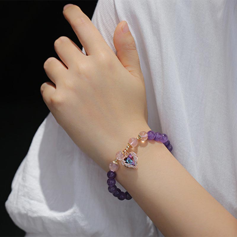 Mythstone Natural Amethyst Strawberry Quartz Crystal Fortune Bracelet