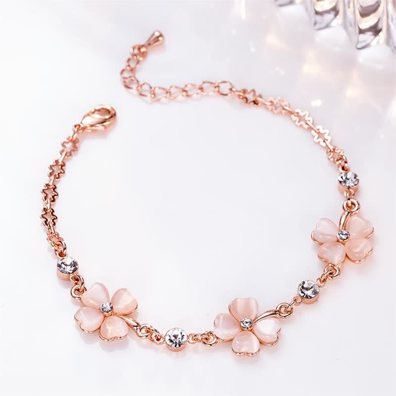 MythStone Pink Crystal Four Leaf Clover Love Chain Bracelet