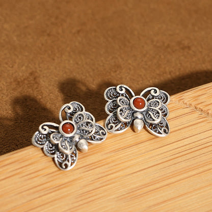 Mythstone 925 Sterling Silver Red Agate Butterfly Self-acceptance Ring Earrings Set