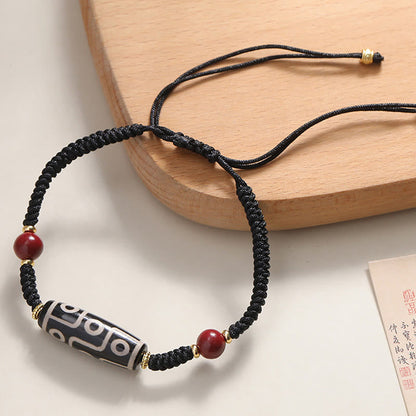 Mythstone Handcrafted Tibetan Nine-eye Dzi Bead Protection Bracelet