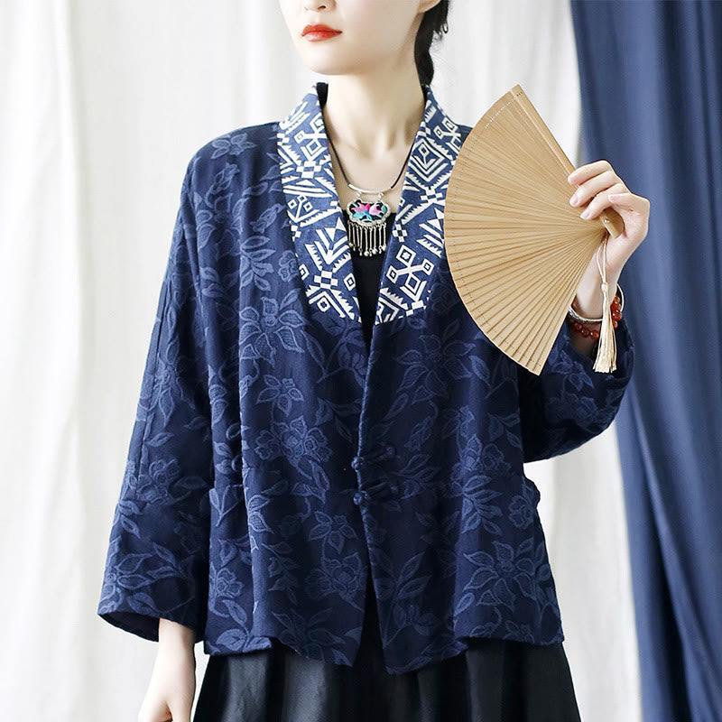 Mythstone Flower Jacquard V-Neck Long Sleeve Jacket